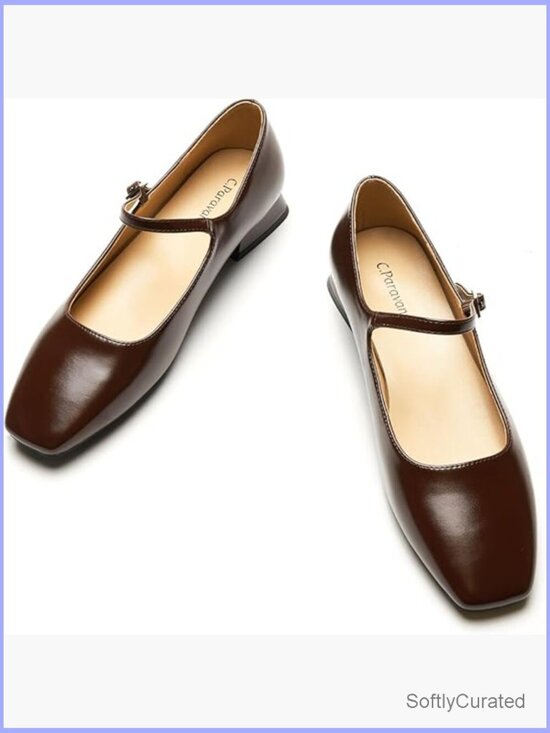 Shoes - Women's Mary Jane Flats with Adjustable Strap & Memory Foam Comfort